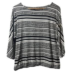Chico's 1 chicos medium 3/4 Batwing Sleeve Black White Stripe Shirt Elastic